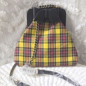 NEW Lola Ramona Yellow Tartan Plaid With Signature Black Bow Shoulder Bag